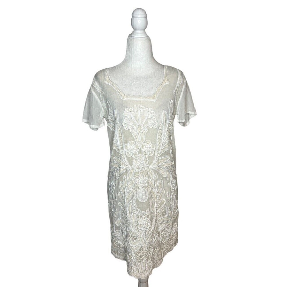 Yoana Baraschi White Floral Embroidered Lace Dress Anthropologie Extra Small